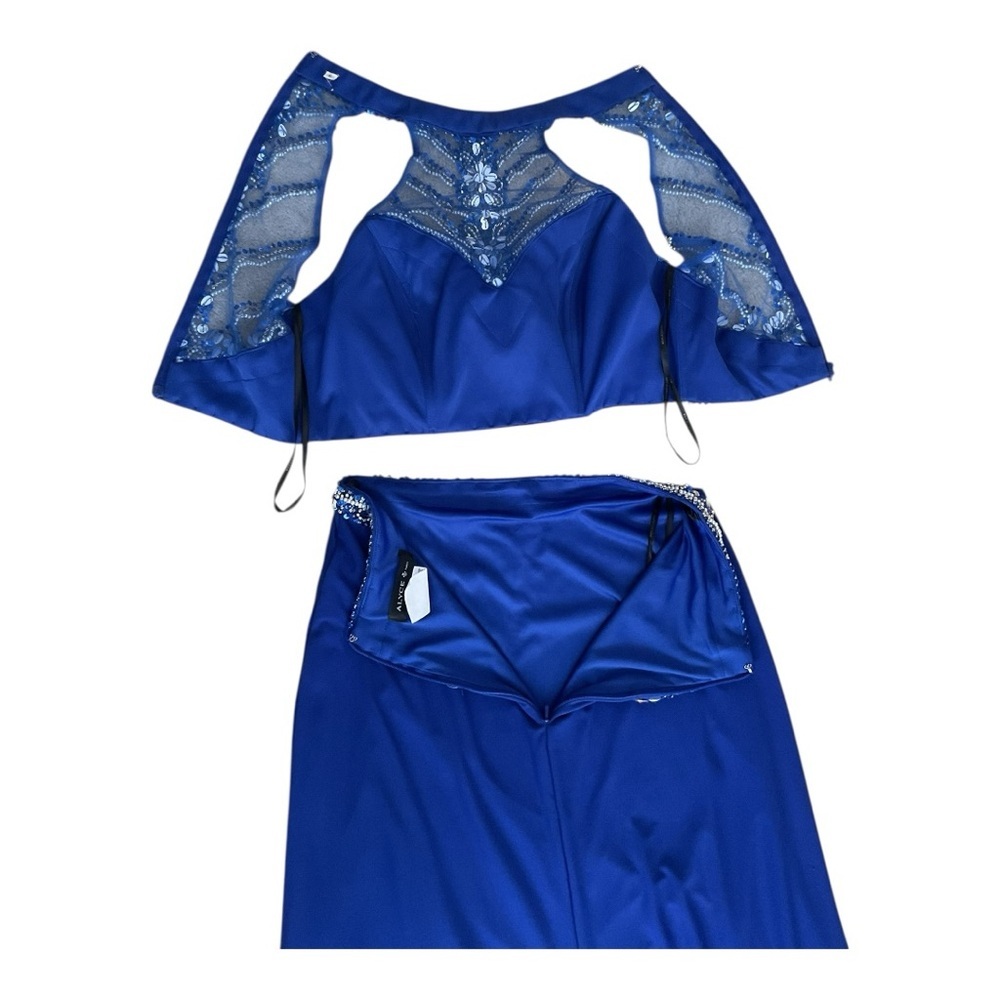 Alyce Paris Royal Blue Beaded 2-Piece Prom Dress Size 6 High Neck Formal Gown - Picture 5 of 11